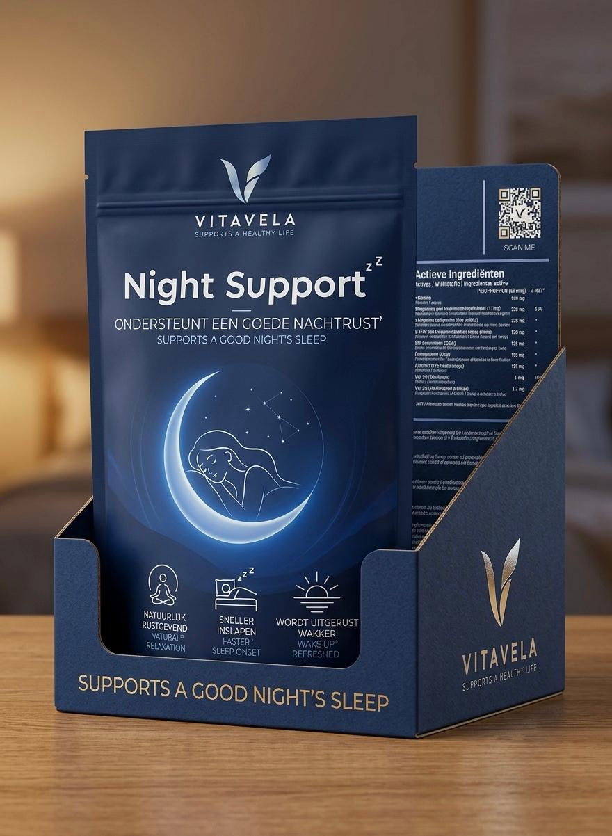 Vitavela Night Support – Slaapformule met Magnesium, L-Theanine &amp; L-Glycine | 30 sachets